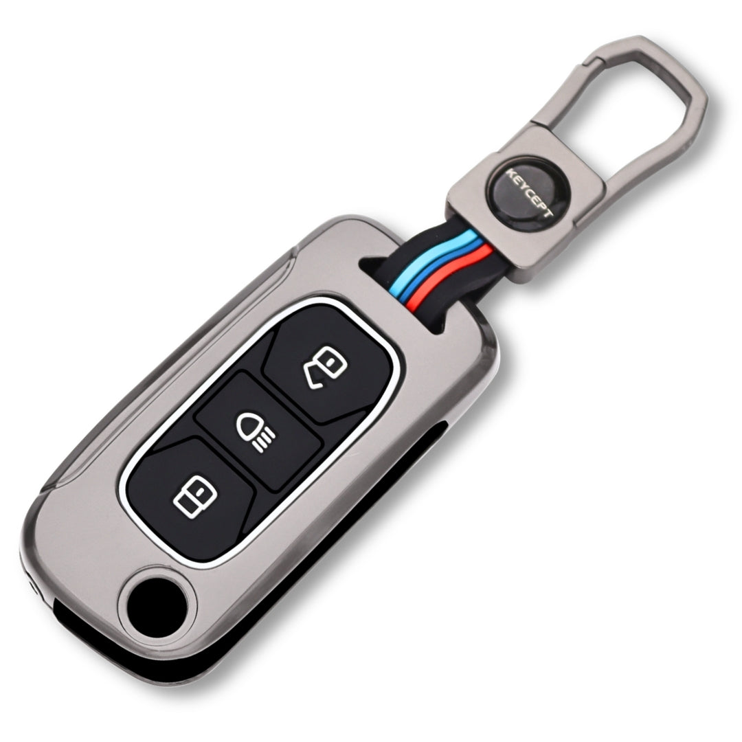 Keycept Metal Alloy Car Key Cover for Tata Tigor, Bolt, Nexon, Hexa, Zest, Tiago, Punch, Safari, Altroz, Storme 3 button Flip Key Cover with Keychain (Type M1)
