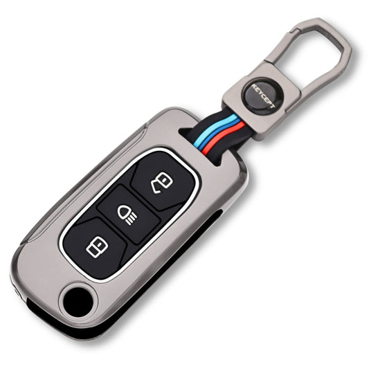 Keycept Metal Alloy Car Key Cover for Tata Tigor, Bolt, Nexon, Hexa, Zest, Tiago, Punch, Safari, Altroz, Storme 3 button Flip Key Cover with Keychain (Type M1)