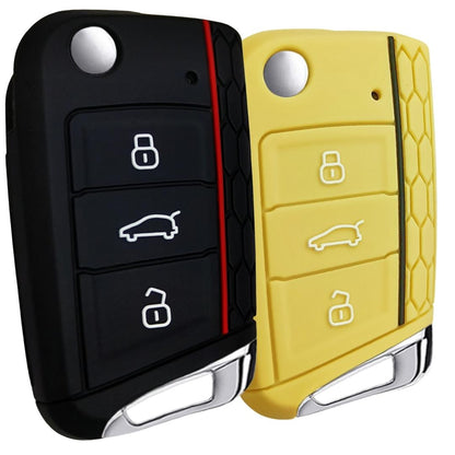 Tristar Silicone Key Cover Compatible for Skoda Kushaq | Kodiaq | Slavia | Octavia | Jetta | New Superb 3 Button Flip Key.