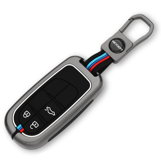 Keycept Metal Alloy Car Key Cover for Jeep Meridian, Compass, Trailhawk 3 Button Smart Key with keychain (Type M1)