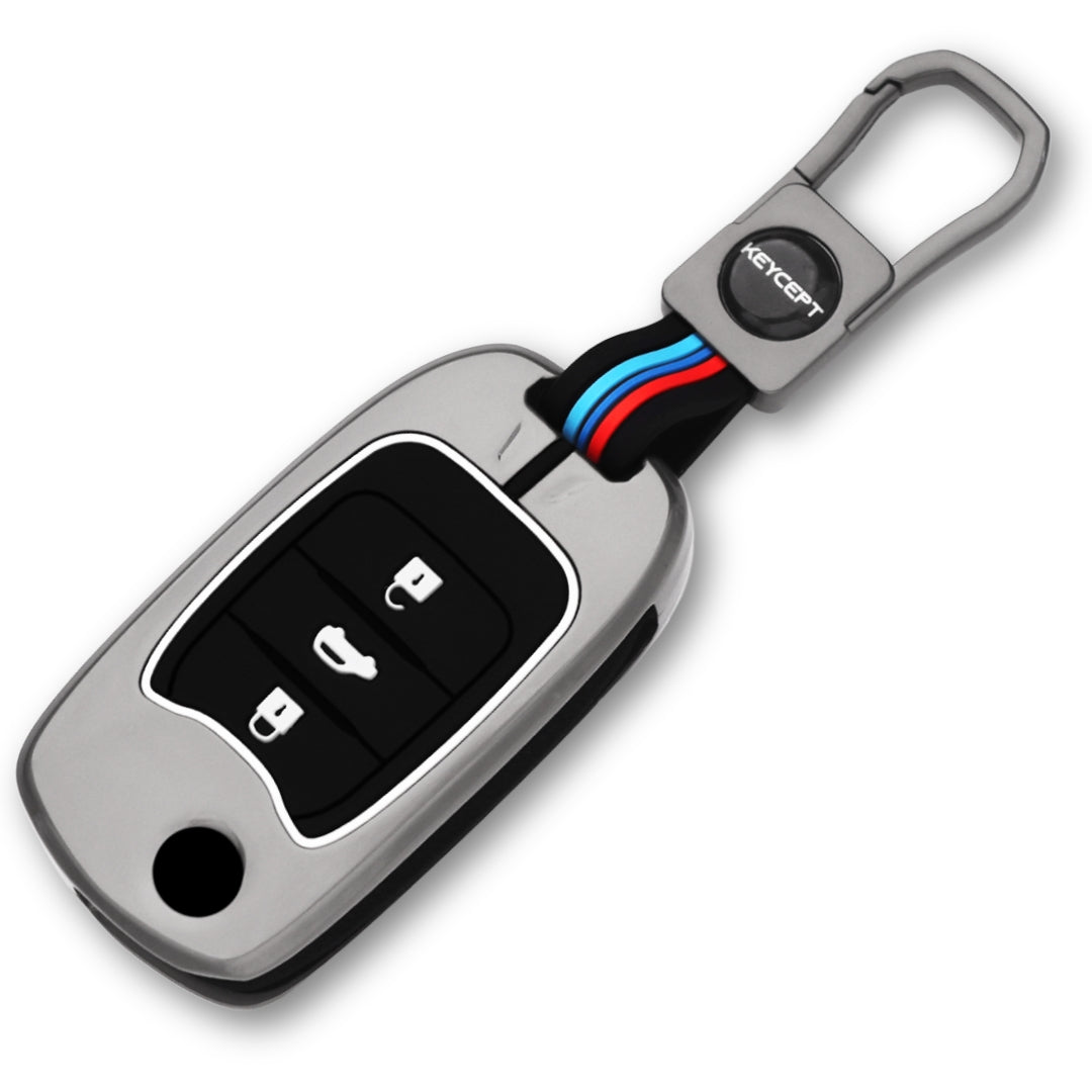 Keycept Metal Alloy Car Key Cover for MG Hector 3 Button Flip Key with keychain (Type M1)