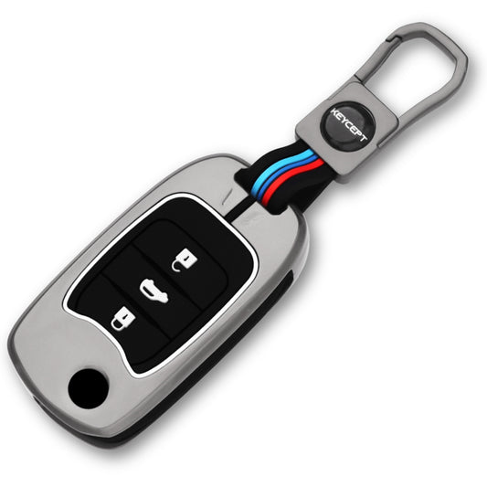 Keycept Metal Alloy Car Key Cover for MG Hector 3 Button Flip Key with keychain (Type M1)