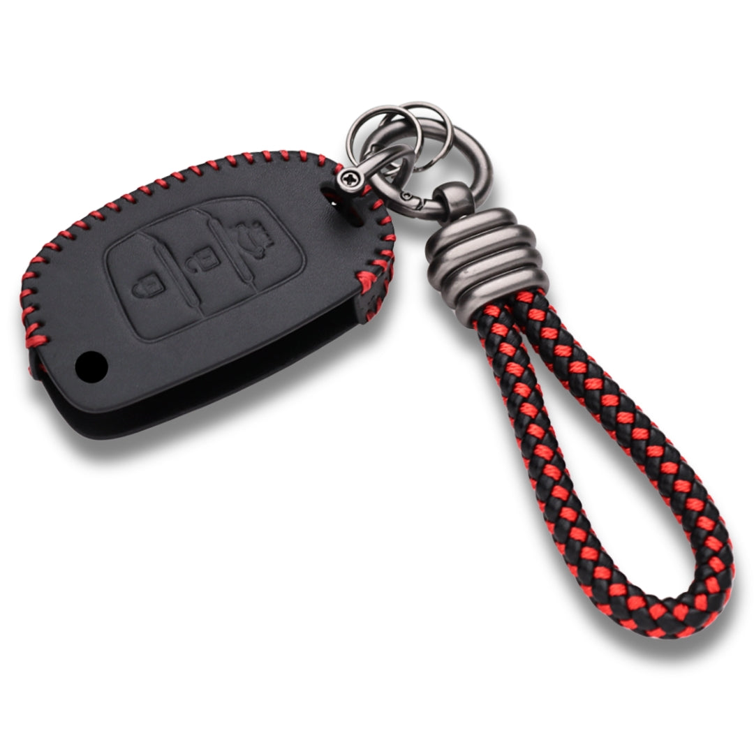 keycept leather key cover for Creta, Venue, Aura, i20, Grand i10 Nios, Xcent 3 button smart key With Keychain.