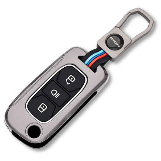 Keycept Metal Alloy Car Key Cover for Tata Tigor, Bolt, Nexon, Hexa, Zest, Tiago, Punch, Safari, Altroz, Storme 3 button Flip Key Cover with Keychain (Type M1)