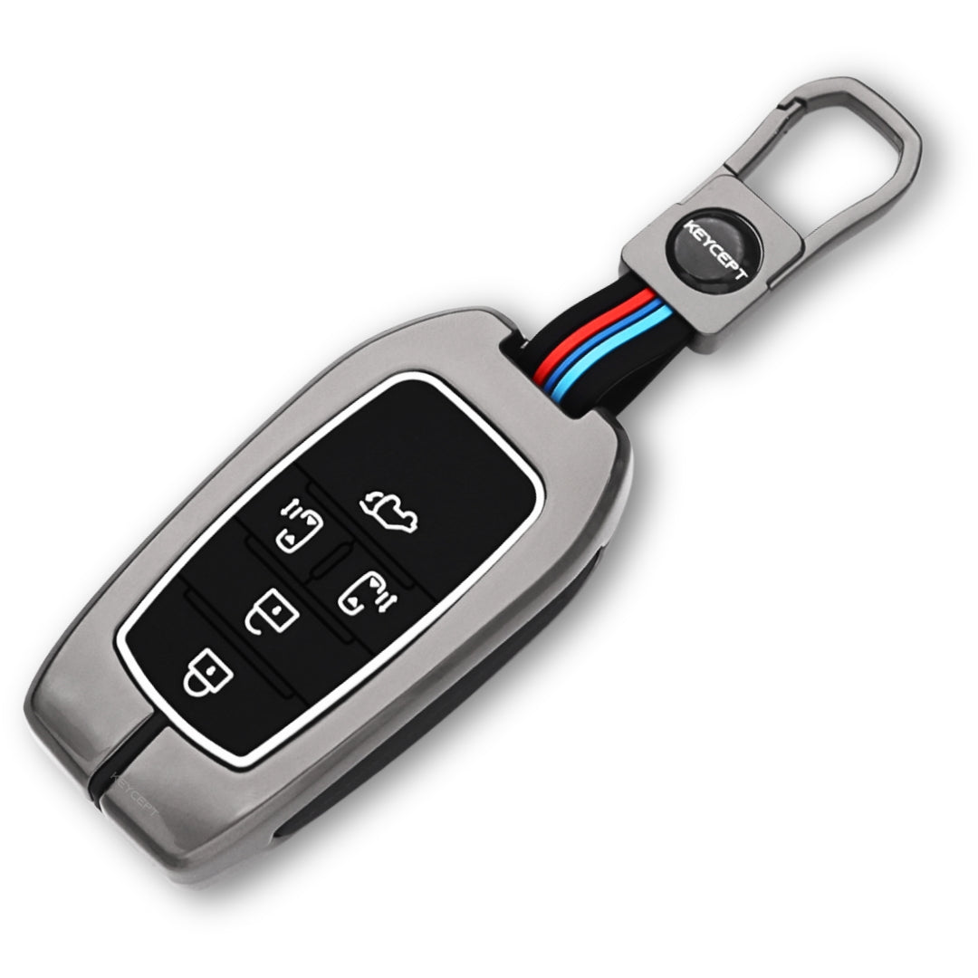 Keycept Metal Alloy Car Key Cover for Toyota Vellfire 5 Button Smart Key with keychain (Type M1)