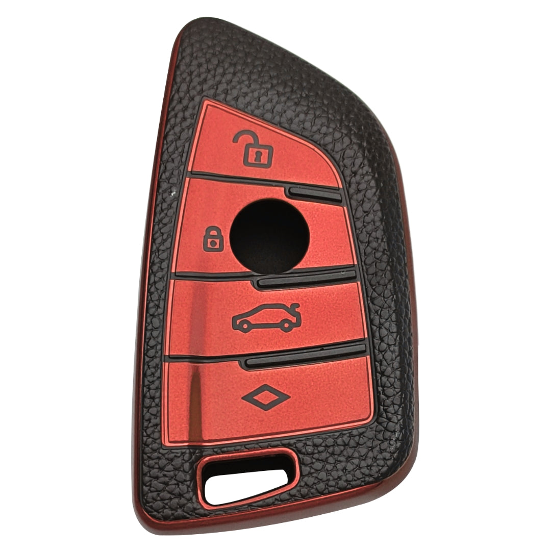 Leather Key Cover for Compatible for BMW X-Series | M-Series | 3-Series | 5-Series | 7-Series 4 button smart key.