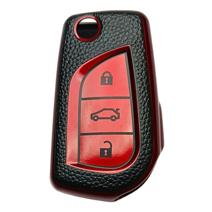 Leather Key Cover Compatible for Toyota Corolla |  Altis | Innova | Crysta 3 Button Flip Key