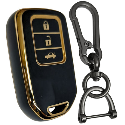 honda accord amaze jazz cr-v wr-v 3b smart tpu black gold key cover case accessories keychain