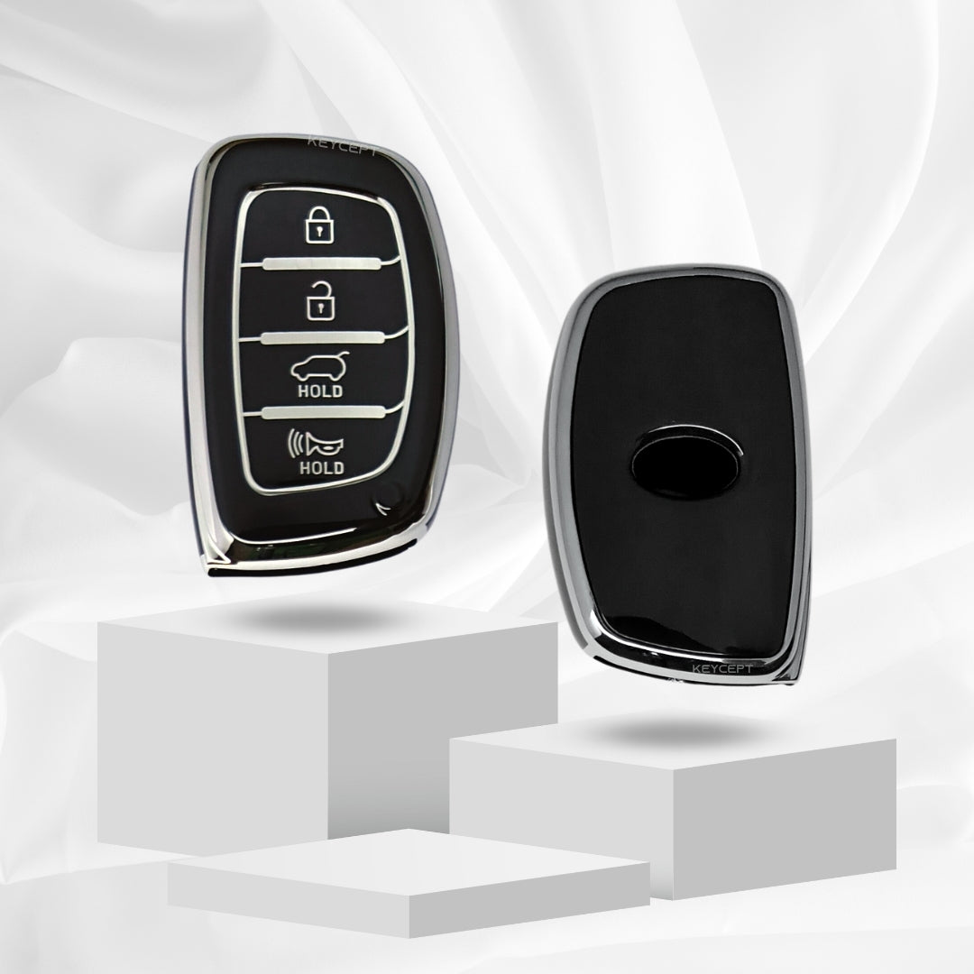 hyundai elantra 4b smart tpu black silver key case keychain