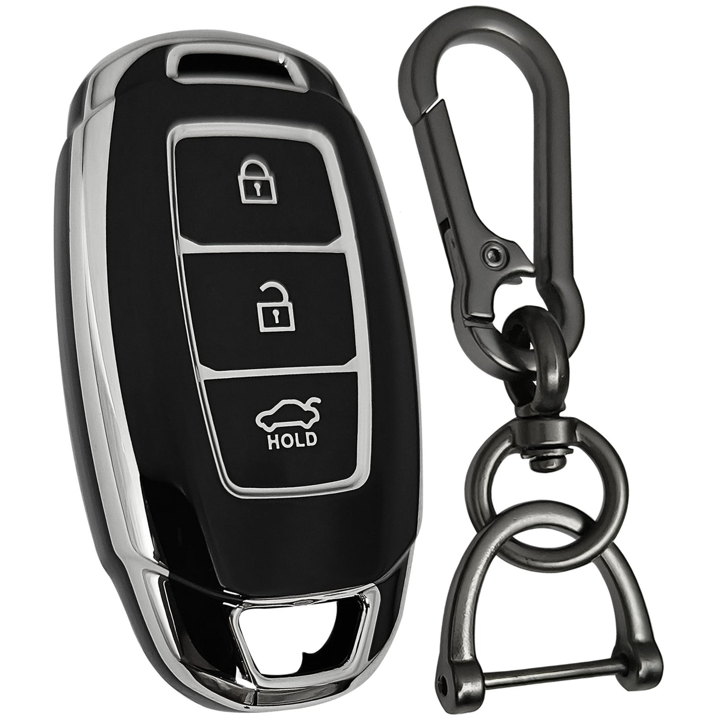 hyundai verna 3b smart tpu black silver key cover case keychain