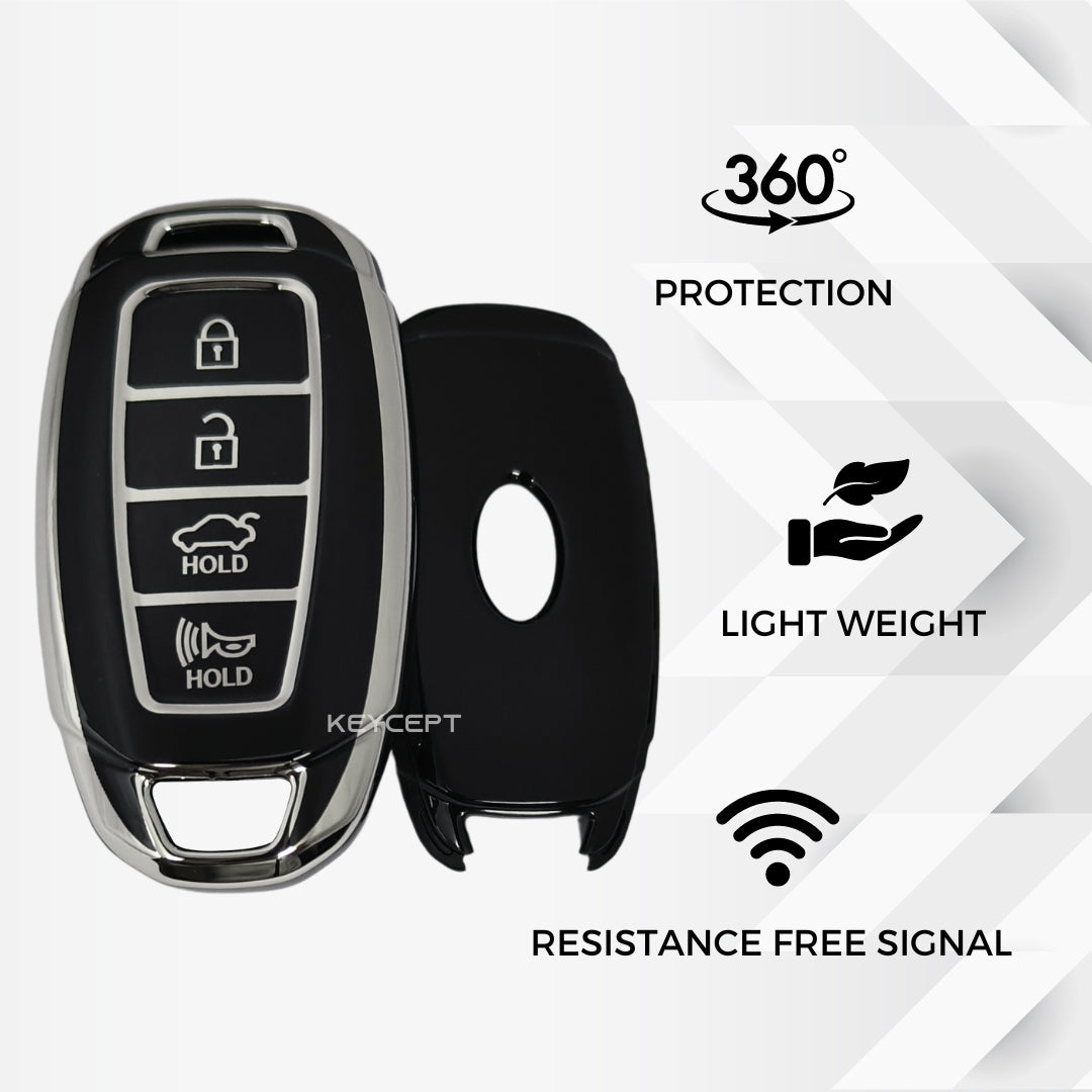hyundai verna 4b smart tpu black silver key case keychain