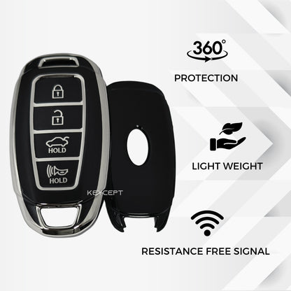 hyundai verna 4b smart tpu black silver key case keychain