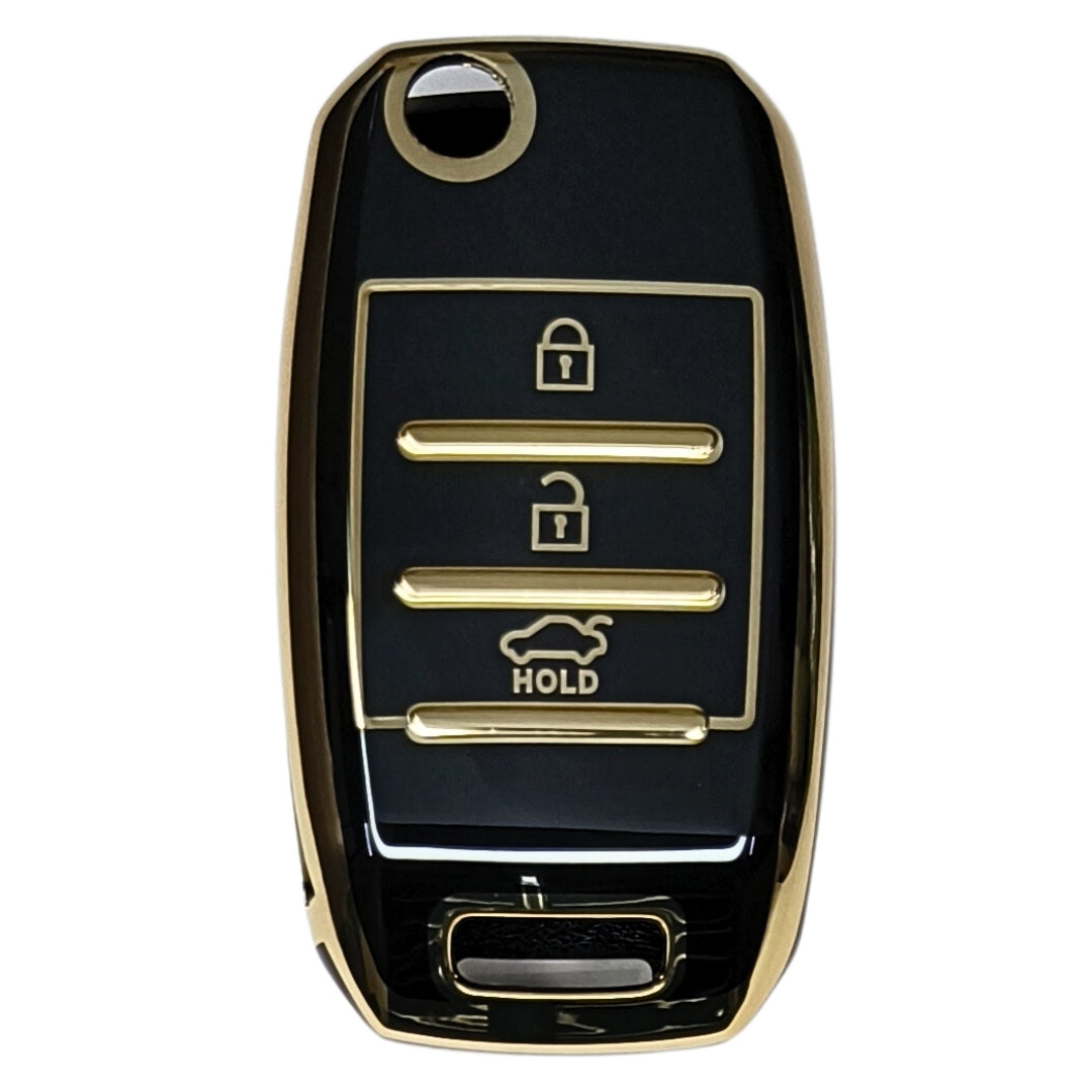 kia seltos sonet 3 button flip tpu black gold key cover case accessories