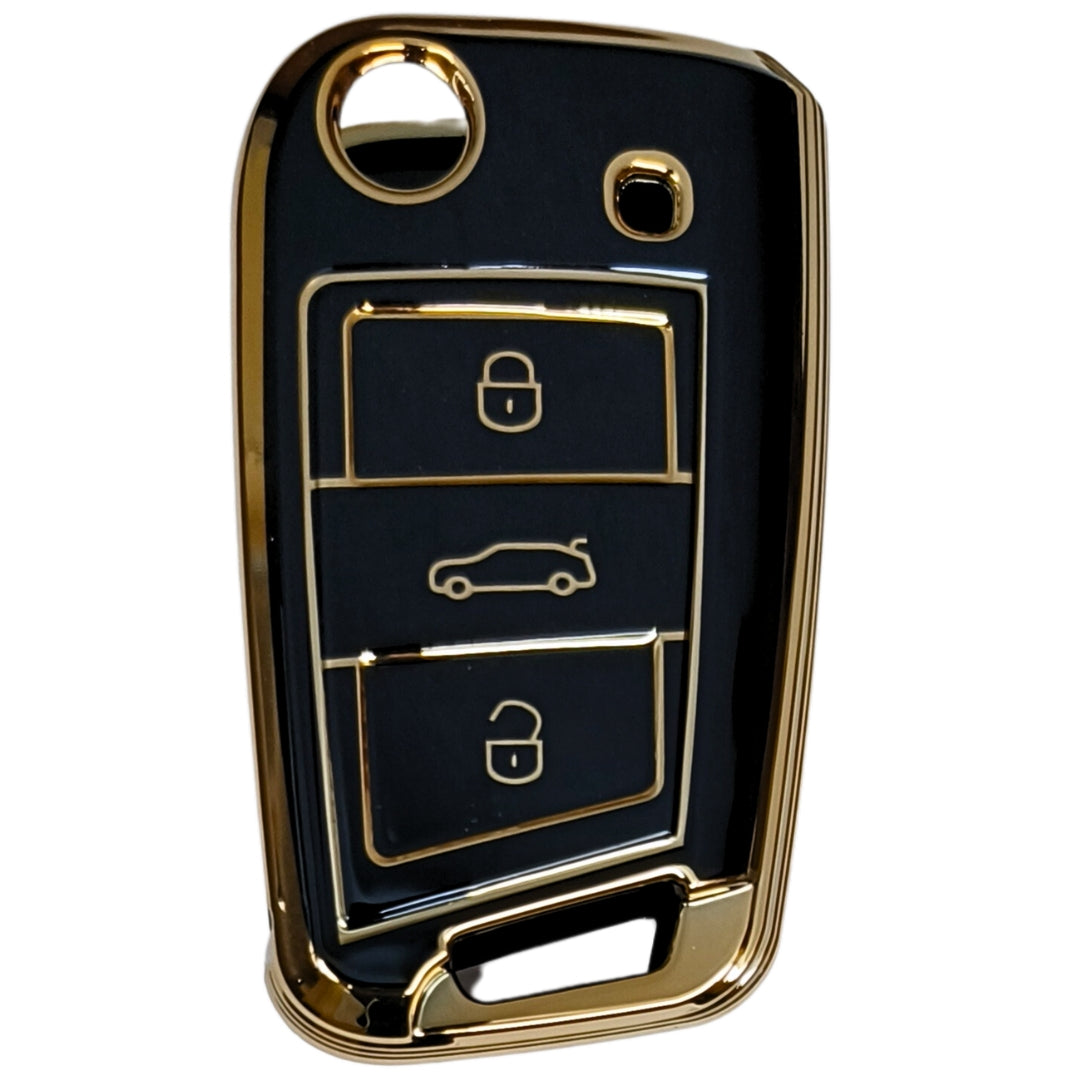 skoda kushaq octavia slavia kodiaq 3 button flip tpu  black gold key accessories