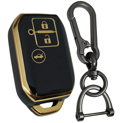 suzuki dzire ertiga swift baleno 3 button smart tpu black gold key case keychain