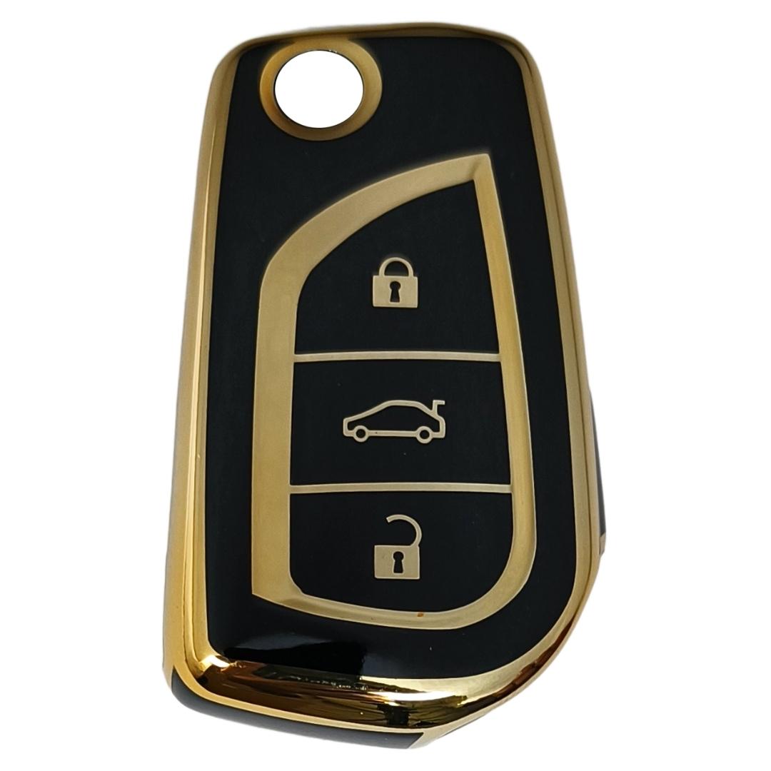 toyota corolla innova crysta 3 button flip tpu black gold key cover case accessories