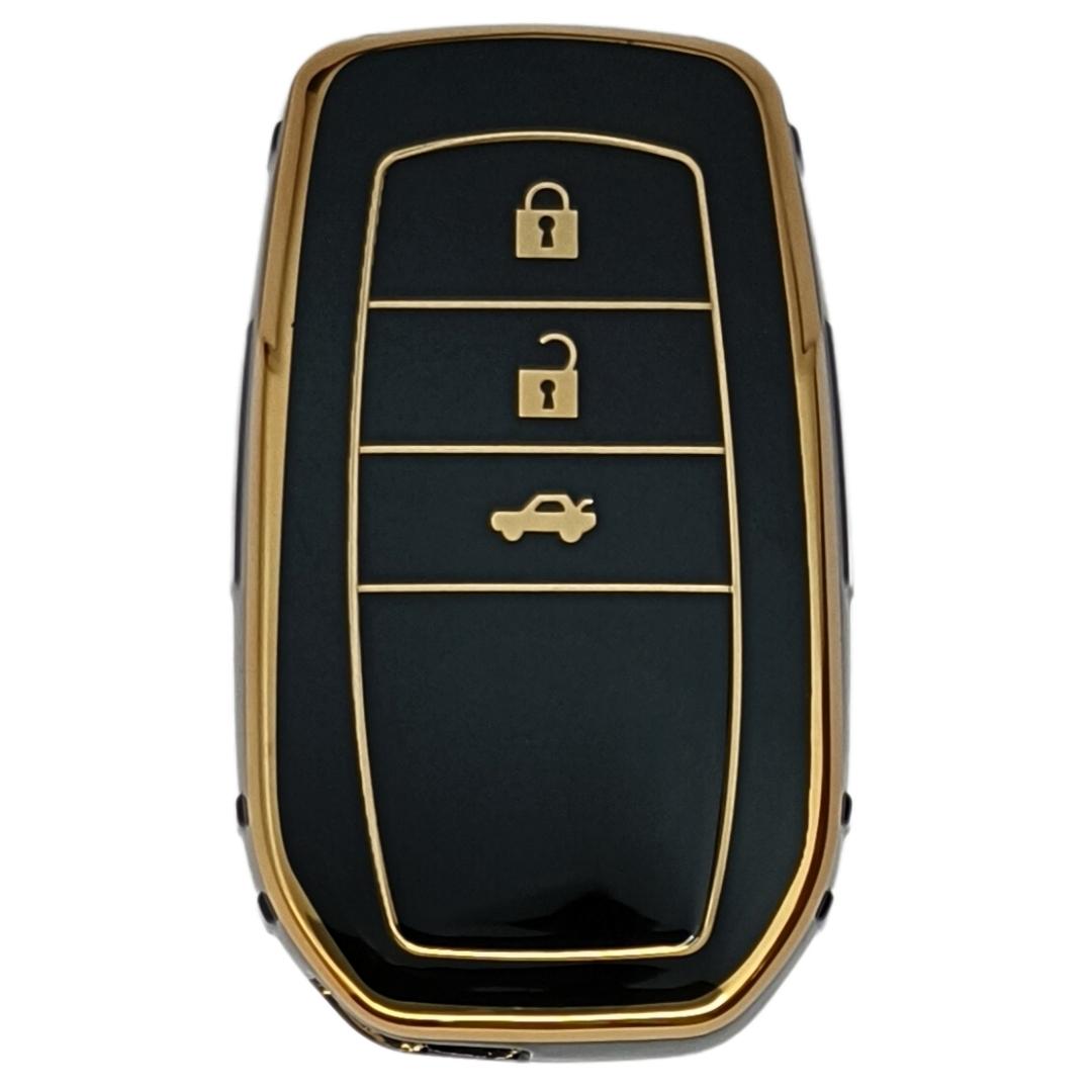 toyota innova crysta fortuner 3 button smart tpu black gold key cover case accessories