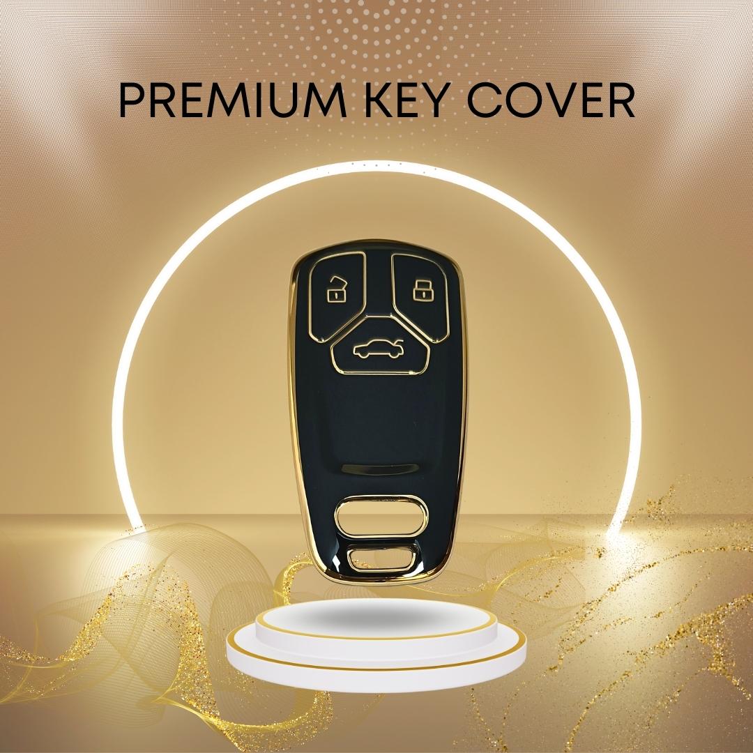 Black Gold Line TPU Key Cover for Audi A4, S4, B7, B8, A6, A5, A7, A8, Q5, S5, S6 & Q7 3 button smart key With Keychain