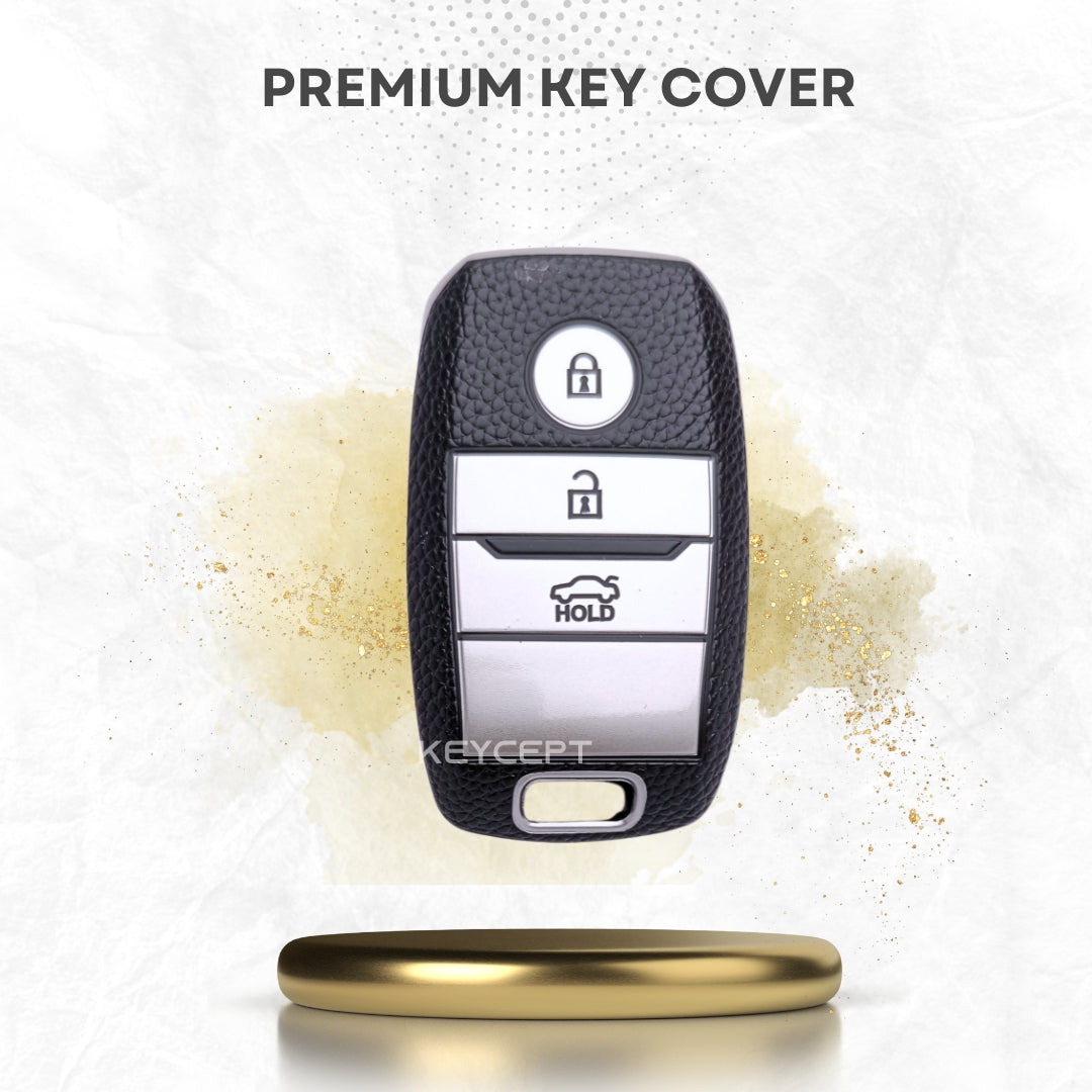 Kia TPU (Artifiicial) Leather Key Cover with Keychain. (Type 6)