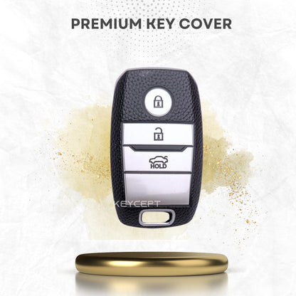 Kia TPU (Artifiicial) Leather Key Cover with Keychain. (Type 6)