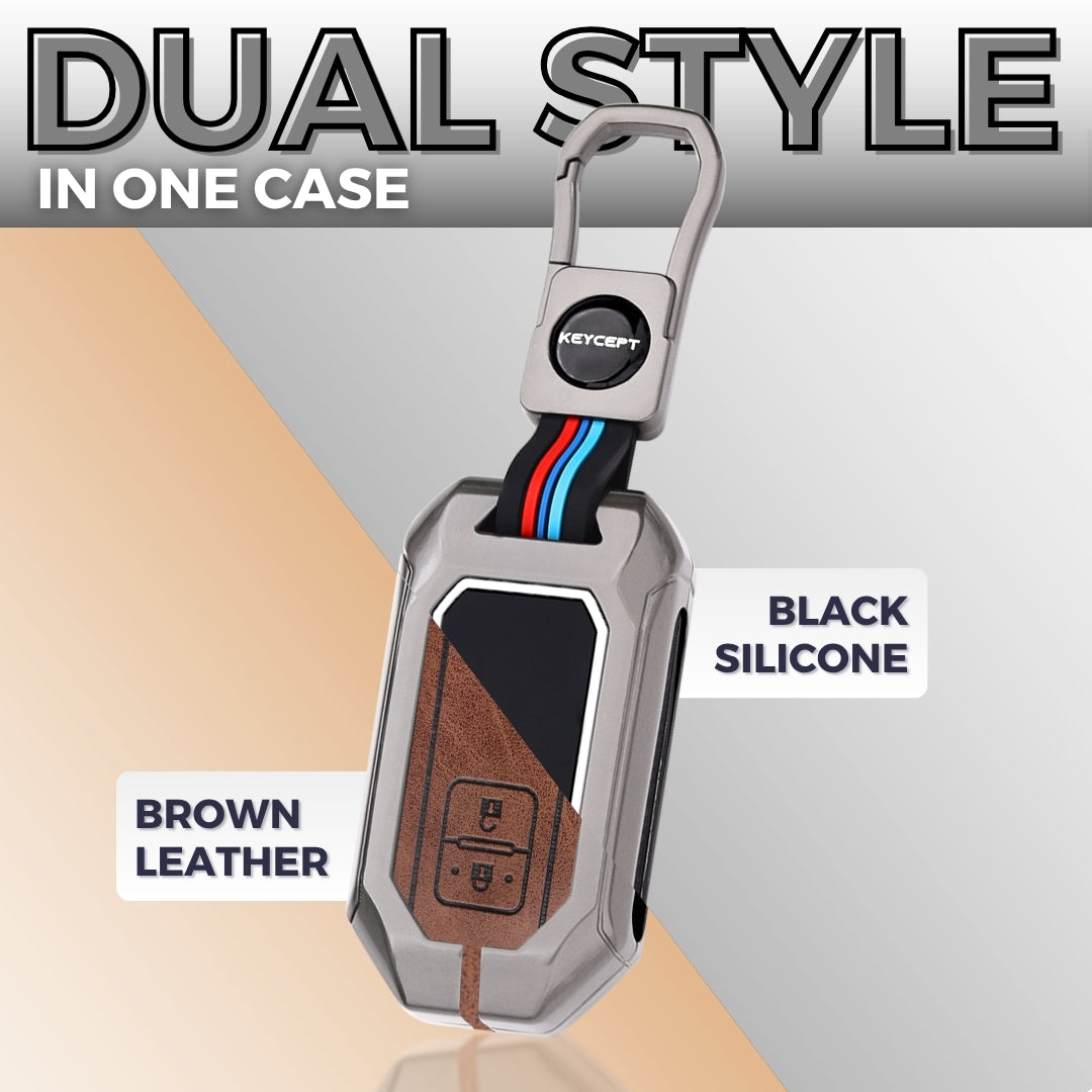 Suzuki Metal Alloy Car Key Cover with Keychain (Dual Black & Tan)