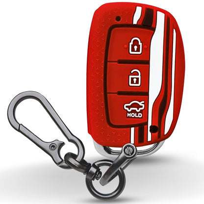 Red TriStar Silicone Key Cover for Hyundai Creta, Venue, Aura, i20, Grand i10 Nios, Xcent with Keychain