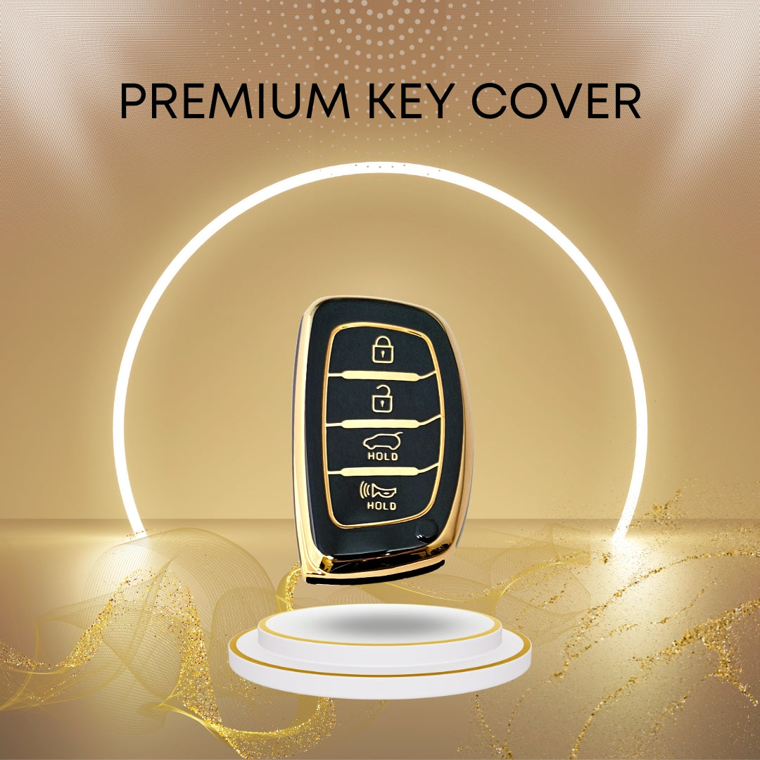 TPU Key Cover Compatible for Hyundai Creta | Venue | i20 Tucson | Elantra 4 Button Smart Key with Keychain 2.