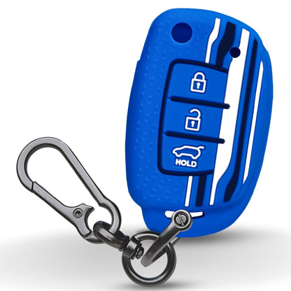 Keycept Tristar Silicone Car Key Cover for Hyundai Creta, Venue, Aura, i20, Grand i10 Nios, Xcent 3 Button Flip Key with Keychain (Type K1)