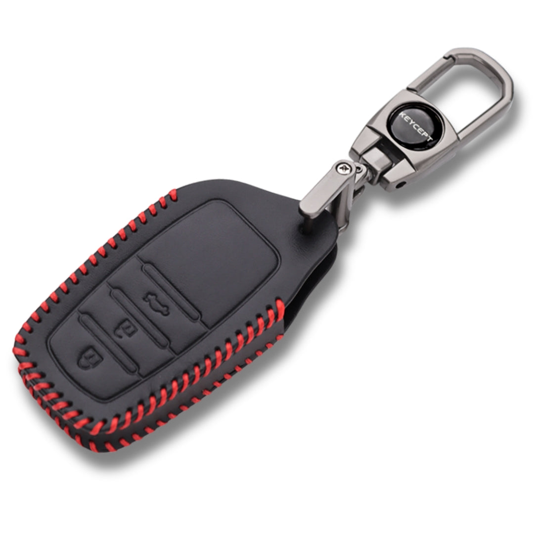 classic leather key cover For oyota Innova, Crysta, Fortuner 3 Button Smart key With Keychain.
