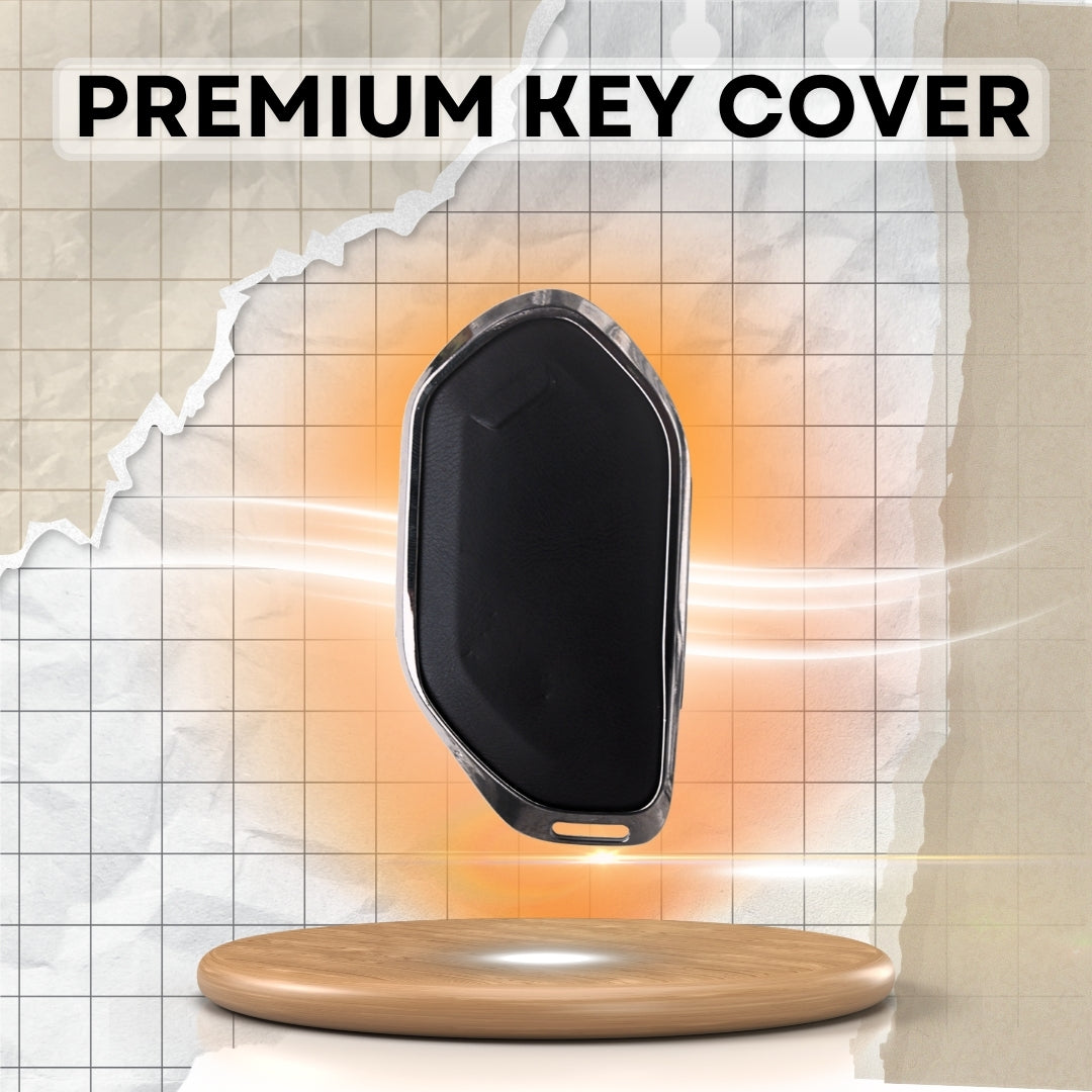 Keycept Titanium Genuine Leather Car Key Cover with Keychain ( Type M7)