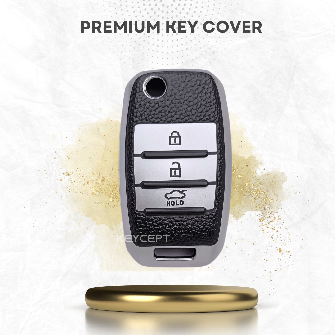 Kia TPU (Artificial) Leather Key Cover with Keychain. (Type 4)