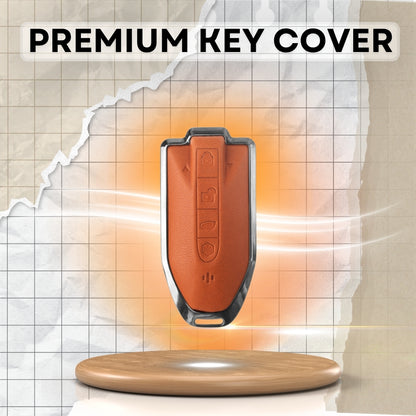 Mahindra Titane Crest Genuine Leather Car Key Cover with Keychain (Type M7)
