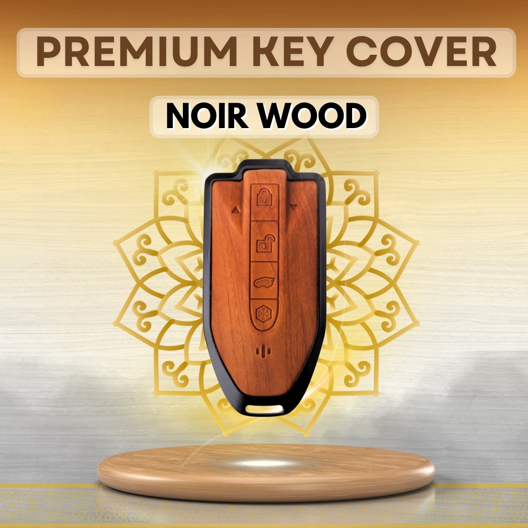 Mahindra Noir Wood Car Key Cover with Keychain (Type M8)