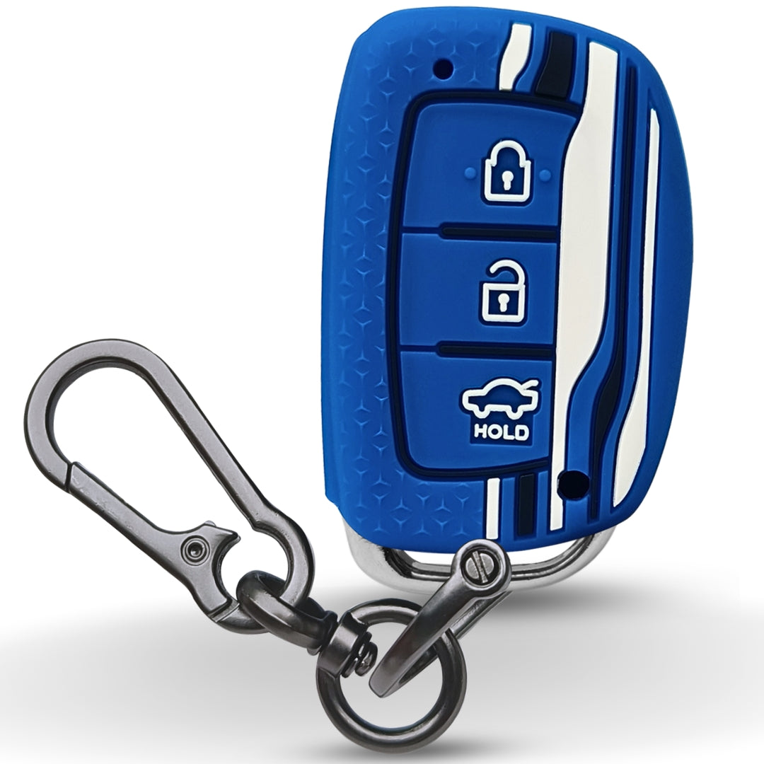 Blue TriStar Silicone Key Cover for Hyundai Creta, Venue, Aura, i20, Grand i10 Nios, Xcent with Keychain