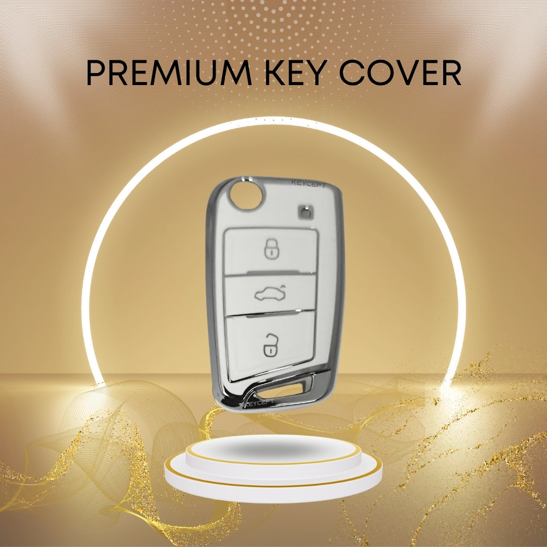 Skoda/Volkswagen Silver Line TPU Key Cover with Keychain