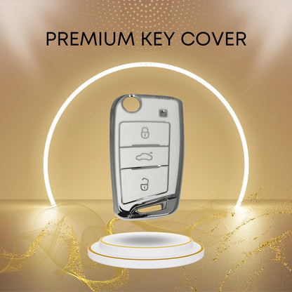 Skoda/Volkswagen Silver Line TPU Key Cover with Keychain