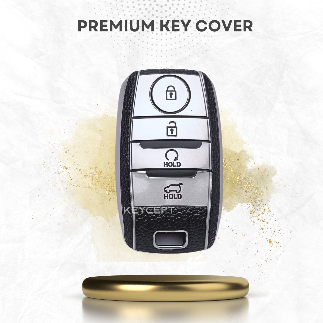 Kia TPU (Artificial) Leather Key Cover with Keychain. (Type 7)