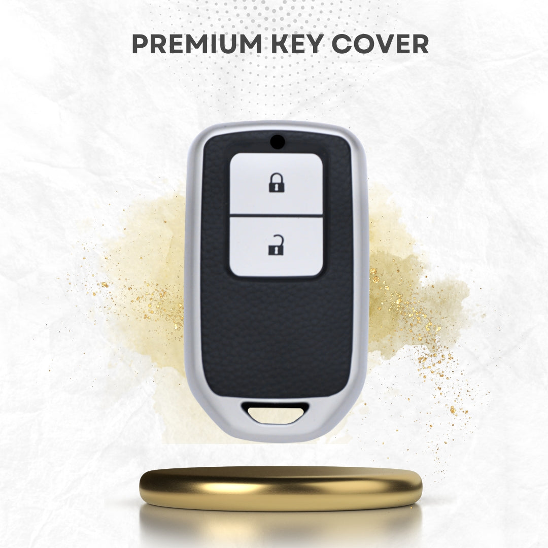TPU Leather Key Cover For Honda Accord, City, Amaze, Civic WR-V, BR-V, CR-V, City, Jazz 2 button Smart Key with Keychain.