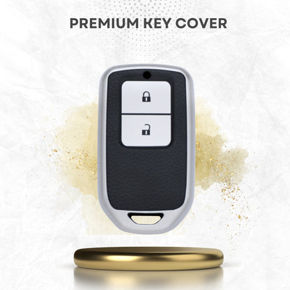 TPU Leather Key Cover For Honda Accord, City, Amaze, Civic WR-V, BR-V, CR-V, City, Jazz 2 button Smart Key with Keychain.