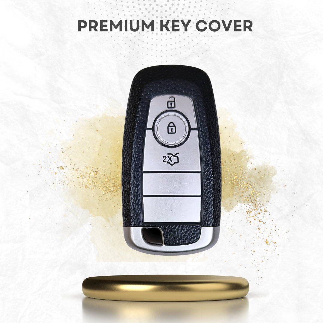 Leather Cover Compatible for Ford Figo | Aspire | Eco Sport | Endeavour 3 Button Smart Key with Keychain 1