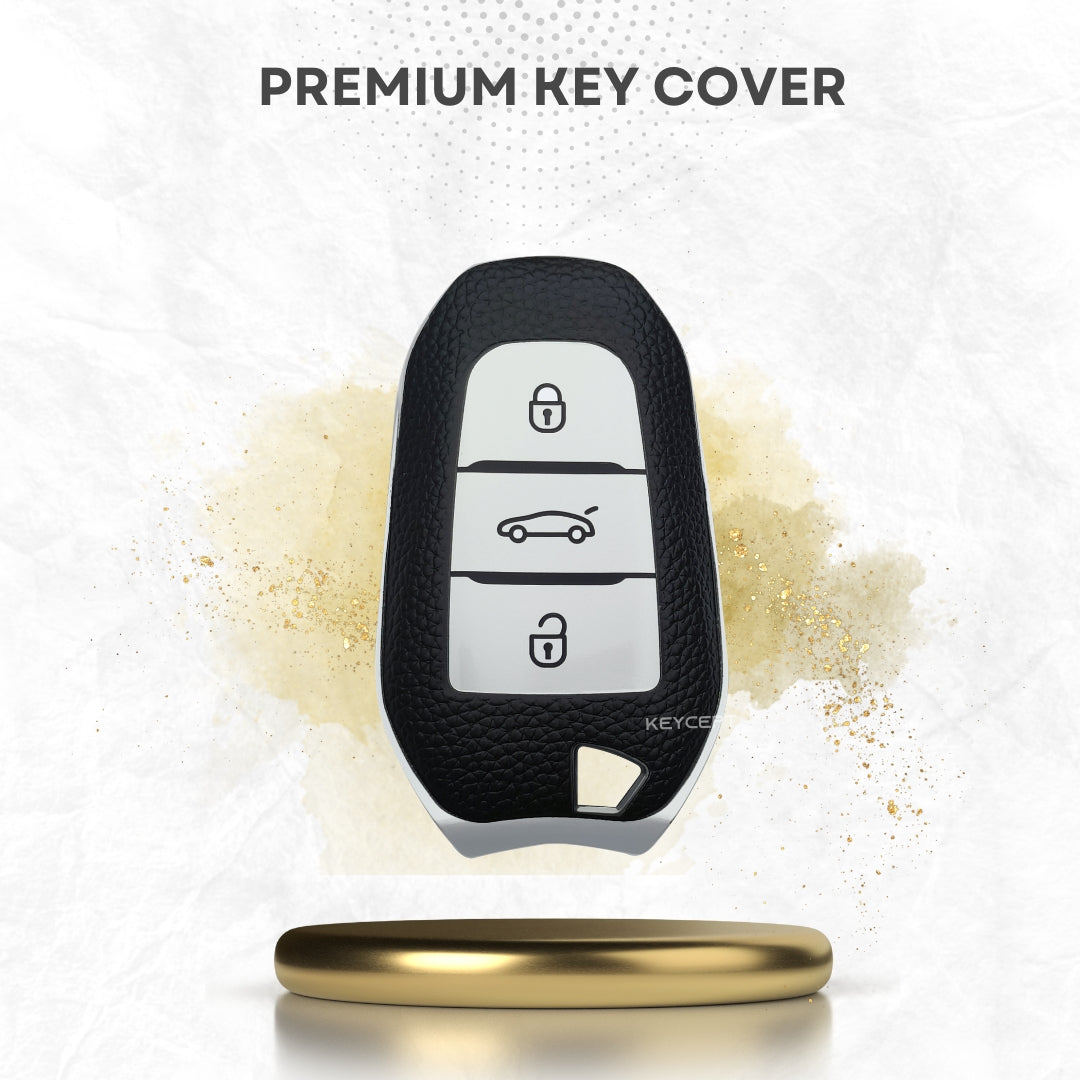 Citroen TPU Leather Key Cover with Keychain. (Type 2)