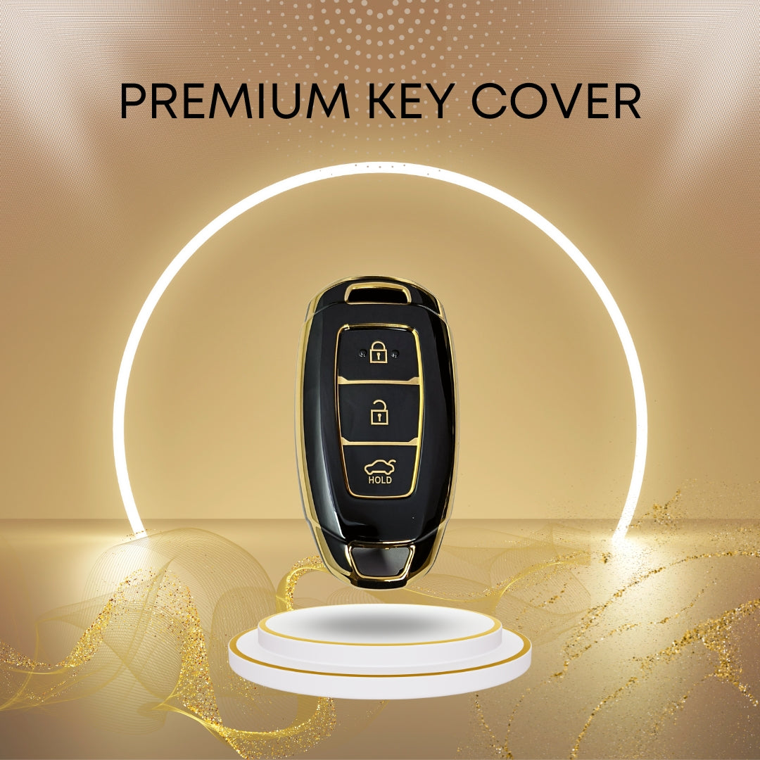 TPU Key Cover Compatible for Hyundai Verna Push Button Start Only 3 Button with Keychain 2