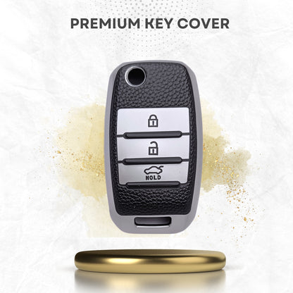 Leather Key Cover for Kia | Seltos | Sonet 3button Flip Key.