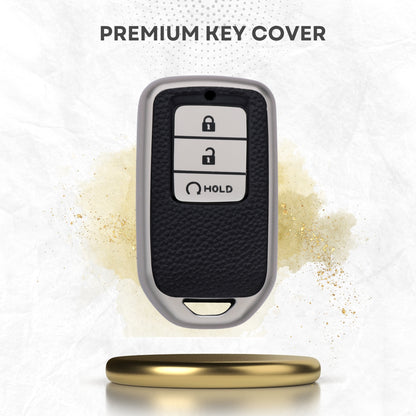 Keycept TPU Leather Car Key Cover for Honda City, Elevate, Civic, Jazz, Brio, Amaze, CR-V, WR-V, BR-V, Mobilio, Accord 3 Button Smart Key with keychain (Type K1)