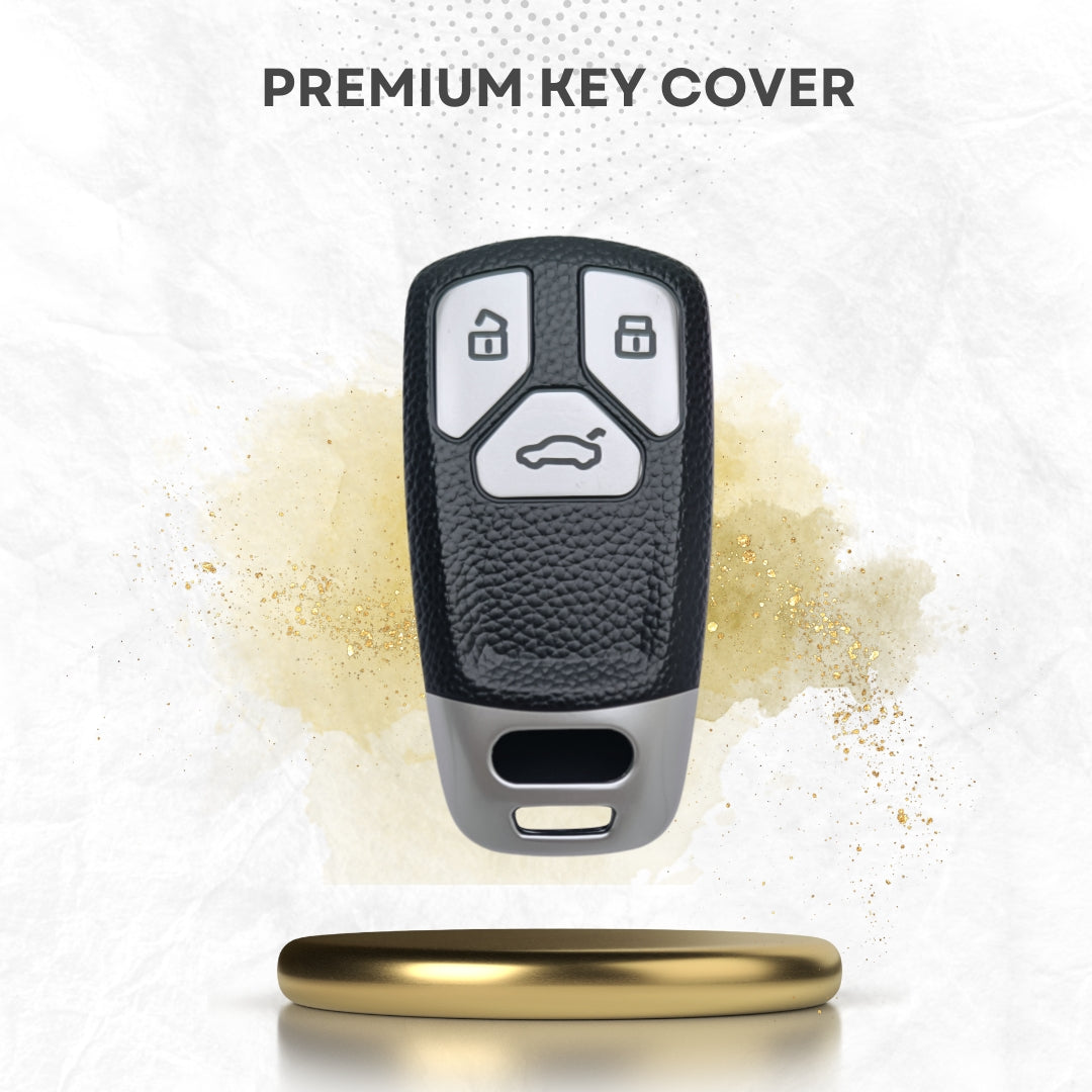 Leather Key Cover Compatible for Audi A4 | S4 | B7 | B8 | A6 | A5 | A7 | A8 | Q5 | S5 | S6 | Q7 3 Button Smart Key with Keychain 1