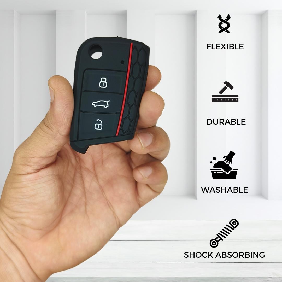 Silicone Key Cover Fit for Kodiaq | Jetta | Octavia | New Superb | Slavia 3 Button Flip Key with Keychain 2.
