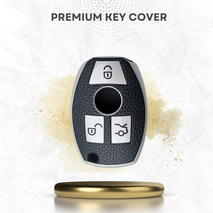 Leather Key Cover Compatible for Benz 3 Button Smart Key