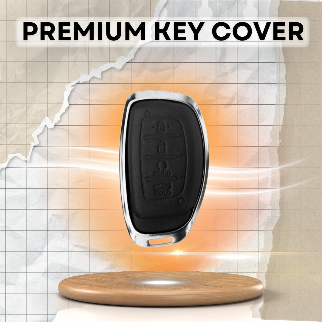 Hyundai Titanium Genuine Leather Car Key Cover with Keychain (Type M7)