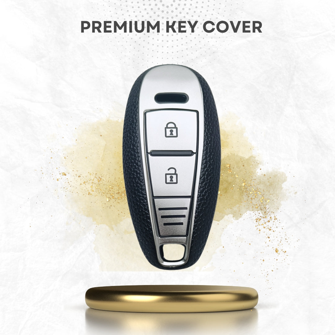 Leather Key Cover Compatible with Suzuki | Baleno |  Ciaz | Grand Vitara| Brezza | S Cross | Swift | Dzire | Ignis | XL6 | Fronx | Jimny and Urban Cruiser 2 Button Smart Key