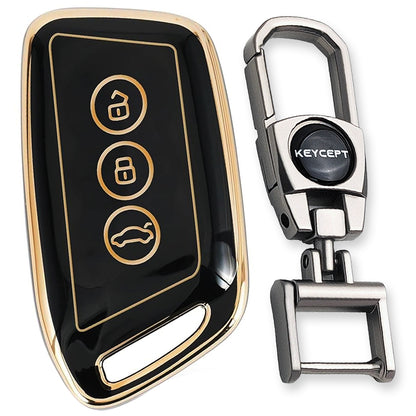 TPU Key Cover Compatible with  MG Hector | Astor | Gloster 3 button Smart Key with Keychain 2